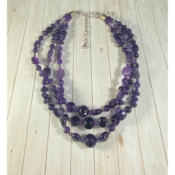 Jay King DTR Necklace 925 Chunky Amethyst Three Strand Beaded Signed - Picture 2 of 7